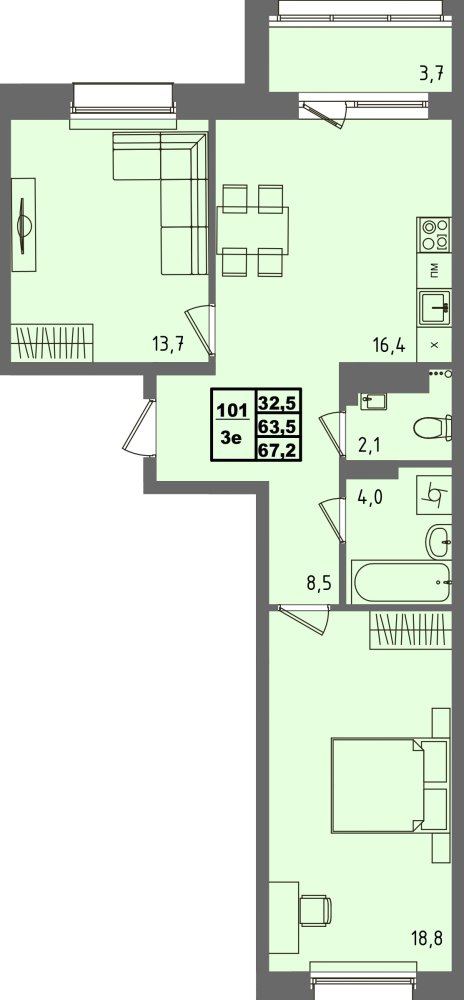 ЖК Равновесие, д3, кв.101