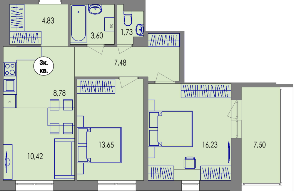купить квартиру 3 комнаты, 74 кв.м. №113 в петрозаводске