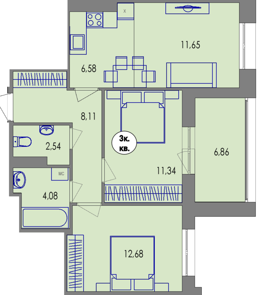 купить квартиру 3 комнаты, 63.5 кв.м. №112 в петрозаводске