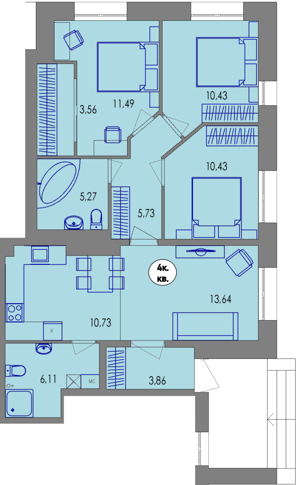 купить квартиру 4 комнаты, 80.2 кв.м. №96 в петрозаводске