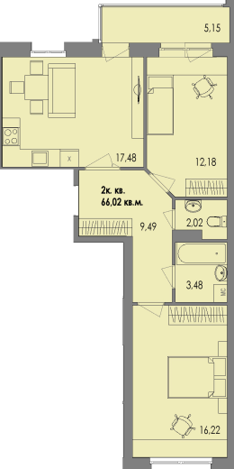 купить квартиру 2 комнаты, 65.8 кв.м. №55 в петрозаводске