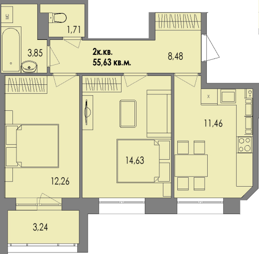 купить квартиру 2 комнаты, 55.2 кв.м. №161 в петрозаводске