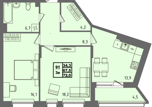 купить квартиру 2 комнаты, 72 кв.м. №91 в петрозаводске