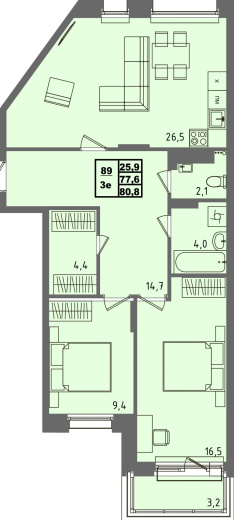 купить квартиру 2 комнаты, 80.8 кв.м. №89 в петрозаводске