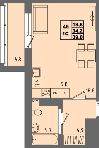 купить квартиру Студия, 39 кв.м. №45 в петрозаводске