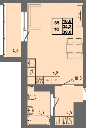 купить квартиру Студия, 39 кв.м. №65 в петрозаводске