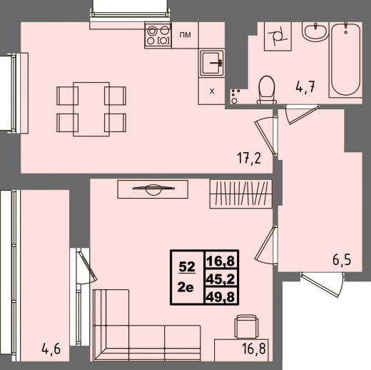купить квартиру 1 комната, 49.8 кв.м. №52 в петрозаводске