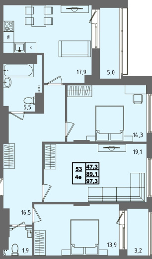 купить квартиру 3 комнаты, 97.3 кв.м. №53 в петрозаводске