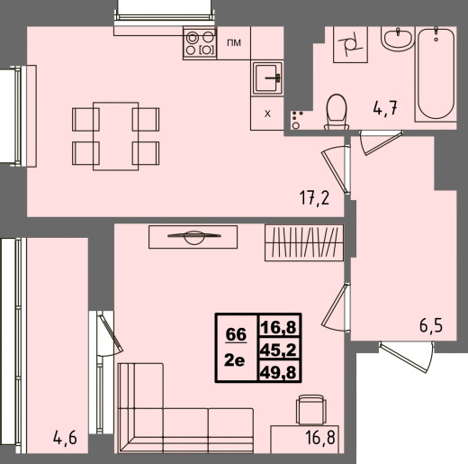 купить квартиру 1 комната, 49.8 кв.м. №66 в петрозаводске